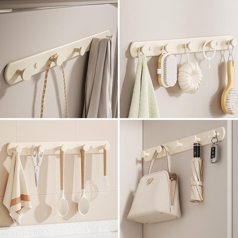 1Pc Wall Mounted Clothes Rack Bedroom Rows Of Back Door Hooks Space Saving No Hole Punching Bathroom