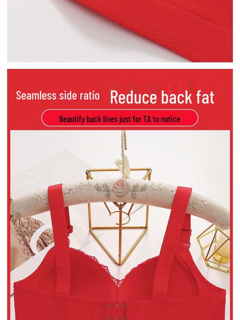 Roter Spitze Plus Size Drahtloser Dünnkorb-BH mit stilvollem Rücken