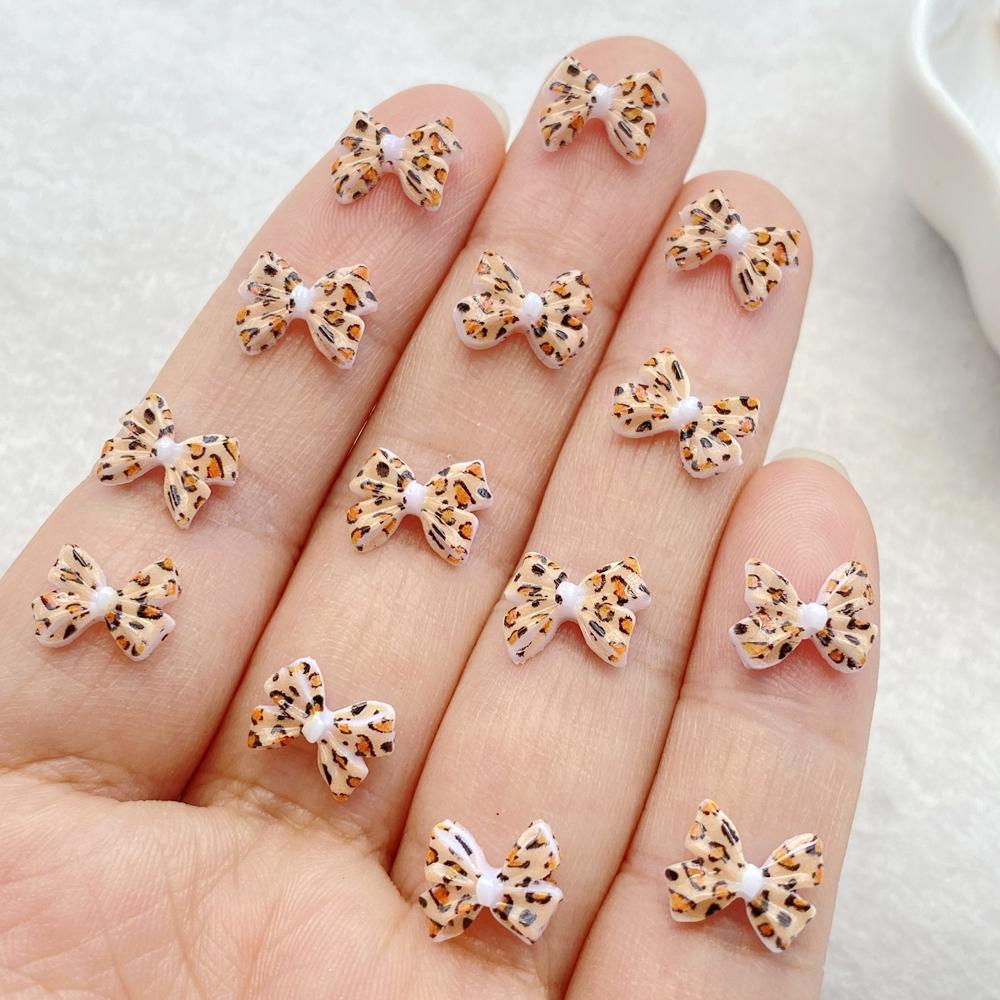 50Pcs Cute Mini Colorful Leopard Print Bow Nail Art Resin Designer Charms DIY Craft For Nail 3D Decorations Jewelry
