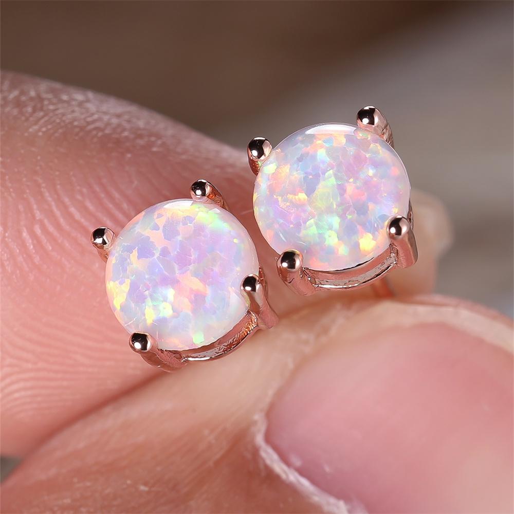 Rosa Weiß Blau Grün Opal 6MM Runde Steckerohrringe Für Damen Roségold Farbe Hochzeits Schmuck Minimalistisch Verlobungsgeschenke