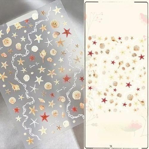 Colorful Shell Luster Starfish Scrapbook Journal Stickers 3D Embossed Cute Sea Star Decals for DIY Self-Adhesive Manicure Charms
