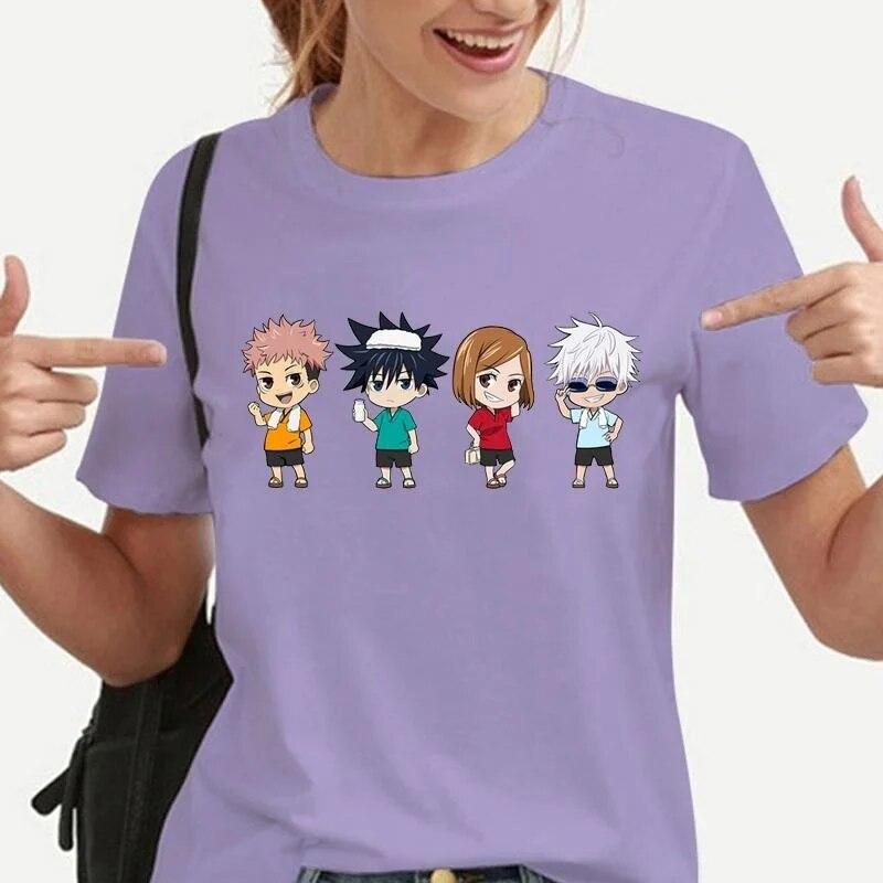 Funny Cartoon Character Graphic T Shirt Women Fashion Crew Neck Loose Short Sleeve Streetwear Casual Anime Harajuku Tees