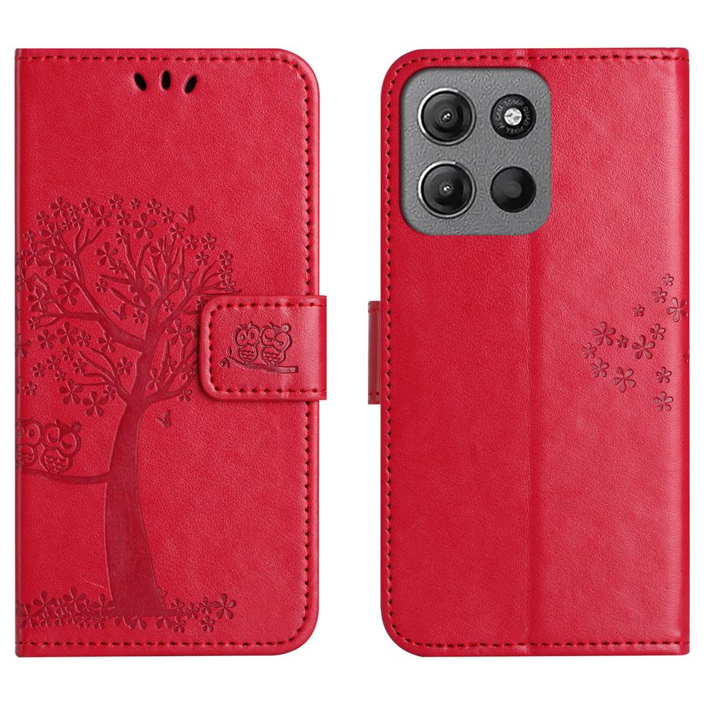 For Motorola Moto G86 5G/G86 Power 5G Case PU Leather Owl Tree Imprinted Wallet Phone Cover with Strap