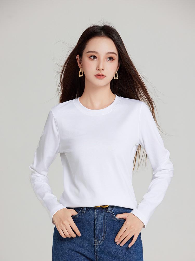 Women's Pima Cotton Long-Sleeve Round Neck T-Shirt - Stylish & Versatile Base Layer for Autumn/Winter
