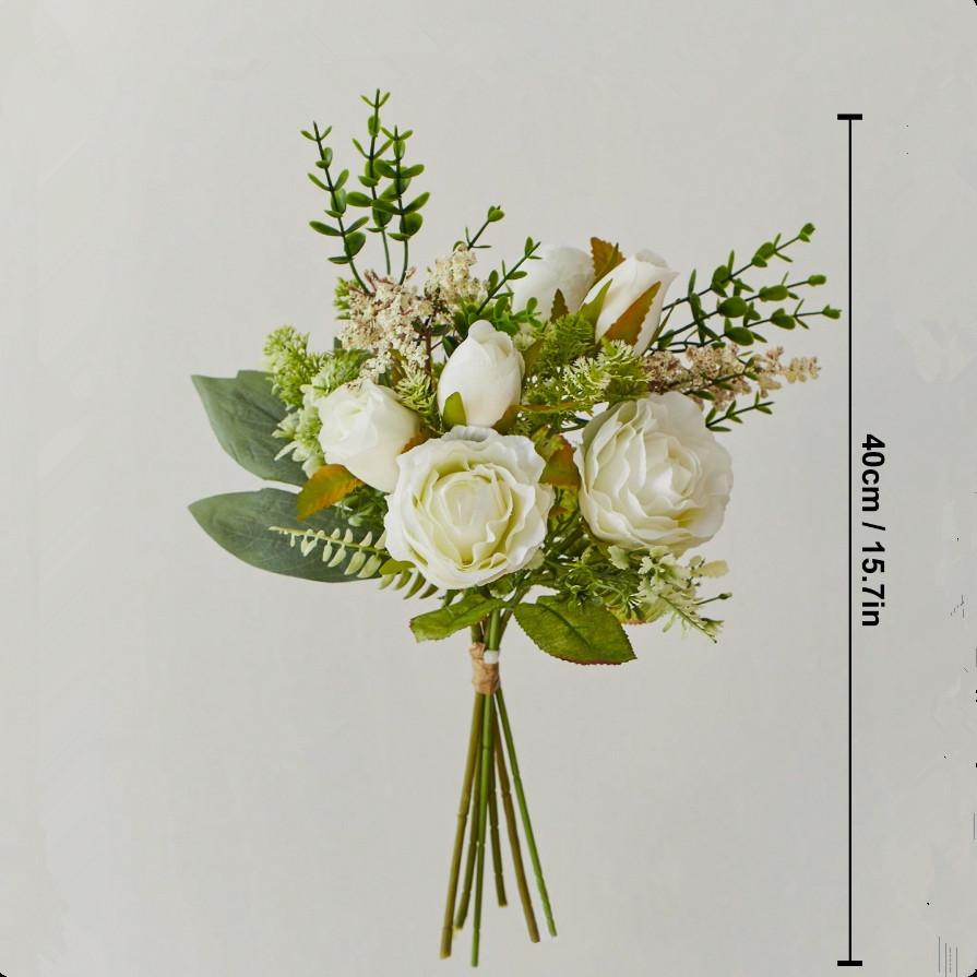 

40cm Simulation Flower Rose Bouquet Living Room Home Decoration Desktop Vase Flower Arrangement Red Pink Roses Fake Flowers 40cm 1 bundle