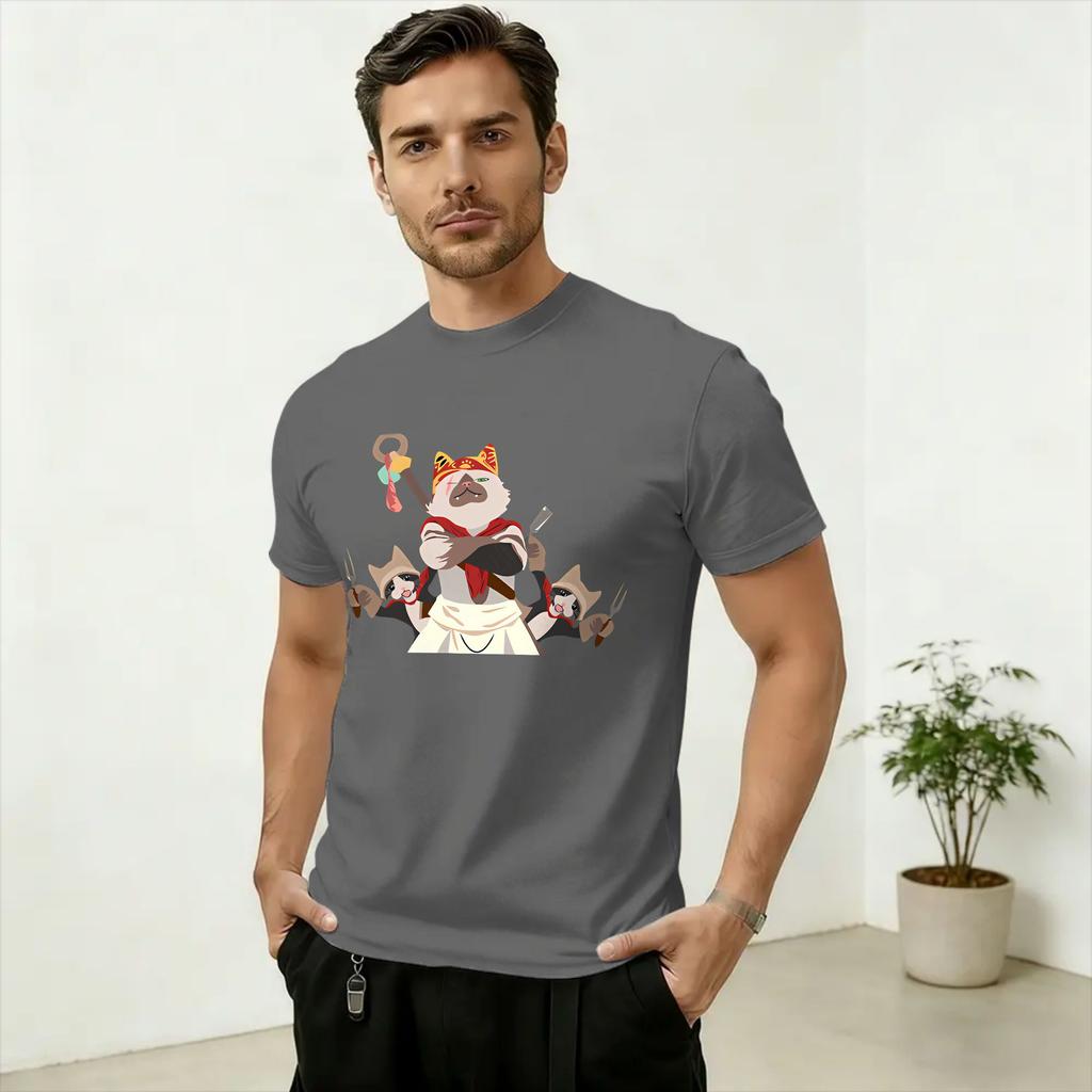 Funny Monsters Hunters Palico Wilds TShirt Unisex Round Collar Pure Cotton T Shirt Short Sleeve Tees Gift Idea Clothing