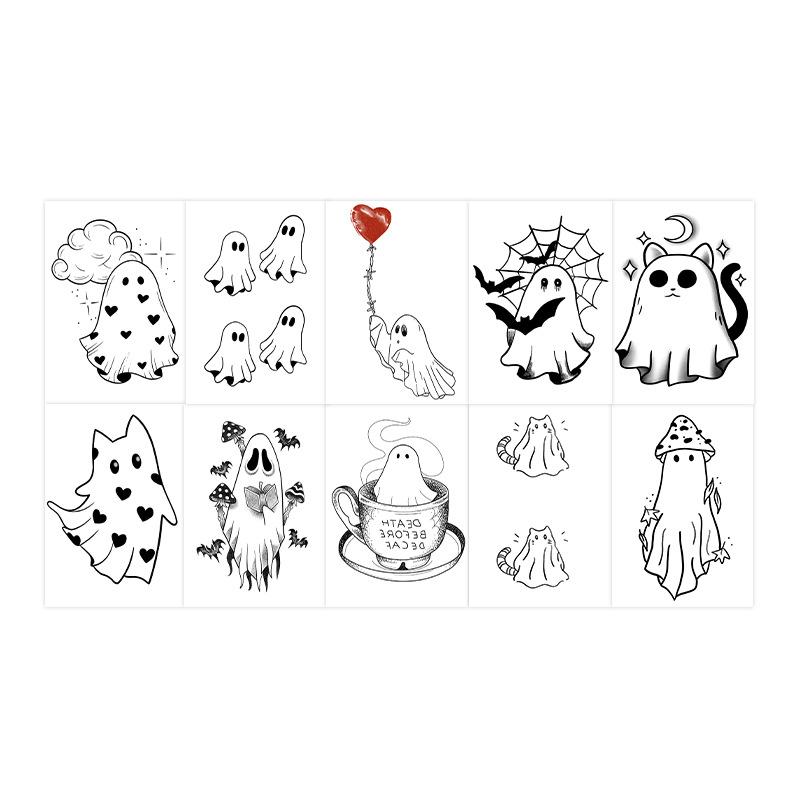 Halloween Cute Ghost Love Spider Web Ghost Disposable Temporary Tattoo Sticker 7*10CM