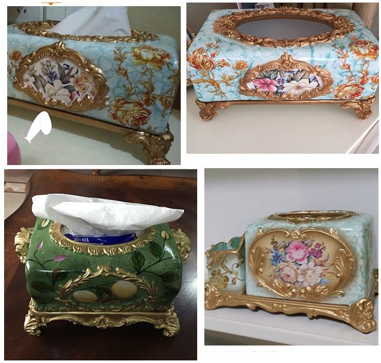 Home Decor Tissue Boxes Exquisite Hotel Carved Rectangular Car Resin Box Holder Office Decoration Desktop Napkin