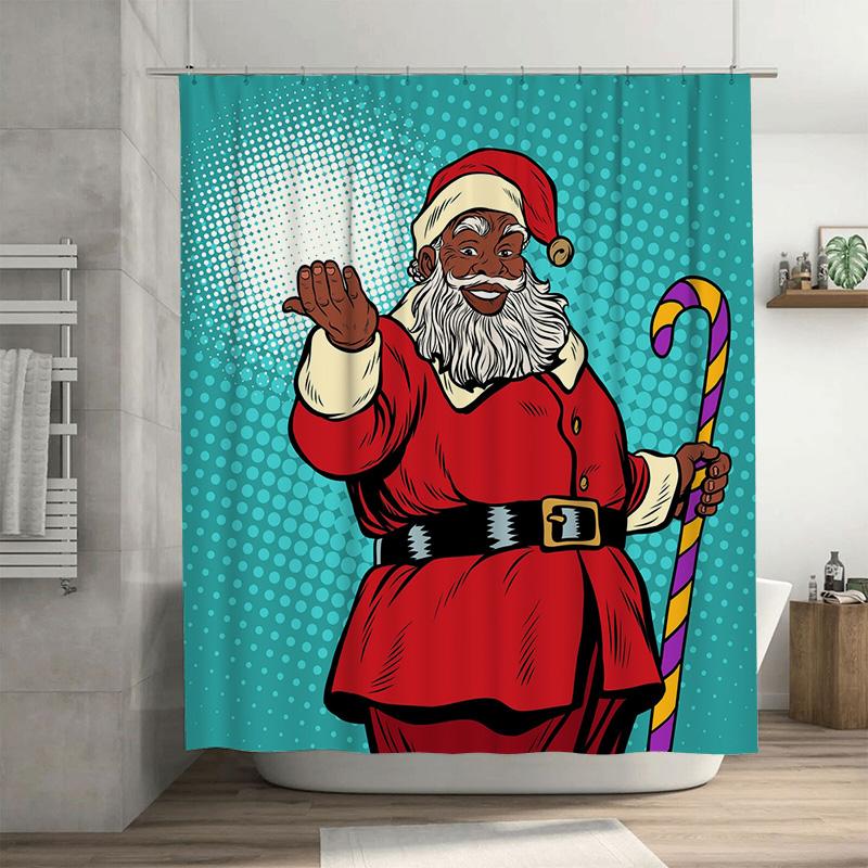 

Tu Santa Claus Shower Curtain Christmas Pattern Festive Holiday Bathroom Decor Red Green Festive Xmas Gift Decor Home Textile W60H190(CM)-1 Pcs