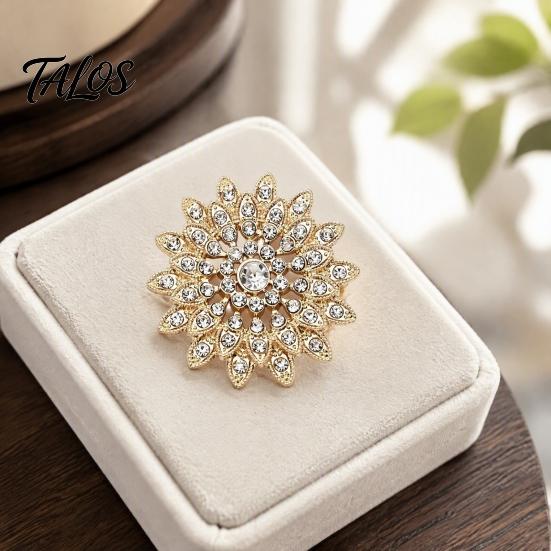 Decorative Coat Brooch Sparkling Rhinestone Sunflower Brooch, Golden Plated Floral Lapel Pin Pin, Dainty Clothing Jewelry Accessory for Women