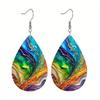 Colorful Pleated Marble Pattern PU Leather Earrings for Women Gorgeous Fashionable Earrings Double Sided Teardrop Earrings