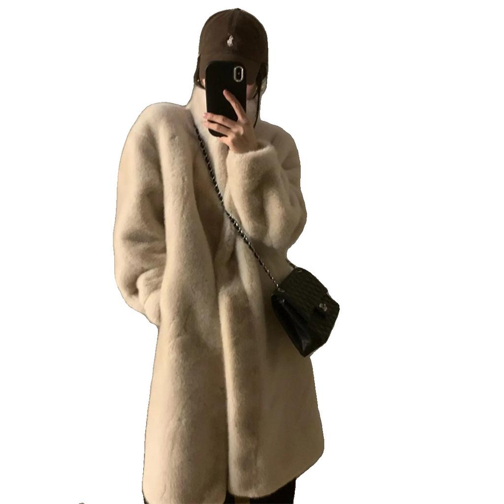 2024 Winter neuer Pelzmantel aus Nerzimitat mit integriertem, langem, verdicktem Fell, umweltfreundliche Pelzjacke für Damen