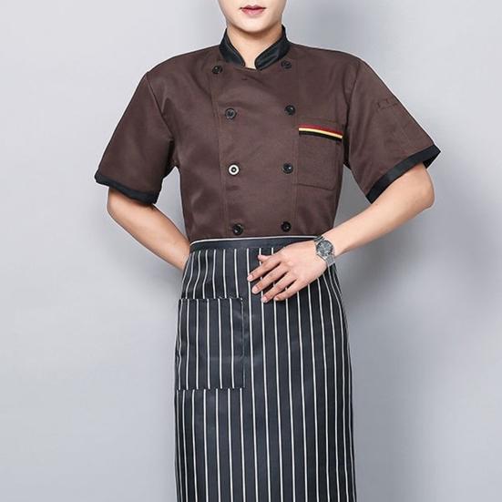 Veste de chef unisexe, couleur assortie, double boutonnage, manches courtes, col montant, uniforme de service alimentaire, chemise de chef, haut de serveur pour la cuisine