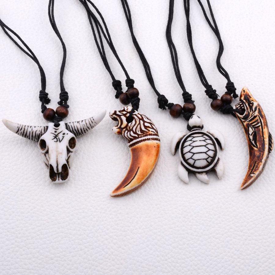 Turtle Necklace Yak Bone Carved Pendant - European & American Style Faux Bone Sea Turtle Pendants, Multiple Styles