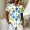 Women's Shirt Hawaiian Print Button Short Sleeved Pocket Casual Top
