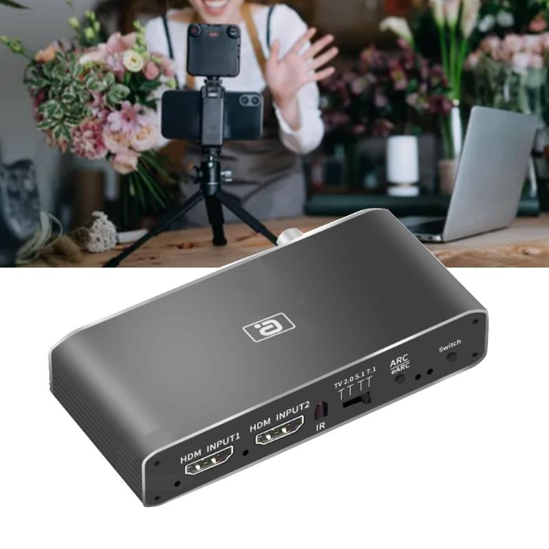 8k HDMI2.0b Audio Extractor 2 In 1 Out Switcher eARC Splitter 7.1CH DSTHD AUX Coaxial Optical DAC Decoding CEC HDCP