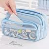 Large Light Color Multi-Compartment Pencil Case Durable with Clear Window Portable Cosmetic Bag for Stationery