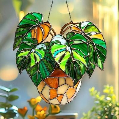 Păsări Vitralii Floarea Soarelui Decorațiuni Suncatchers pentru Agățat la Fereastră, Decorațiuni cu Plante Verzi Artificiale Cadou pentru Femei, Mamă