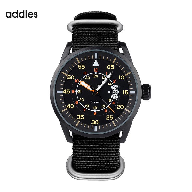 Addies Nylon Strap Men's Waterproof Quartz Sports Watch with Luminous Calendar