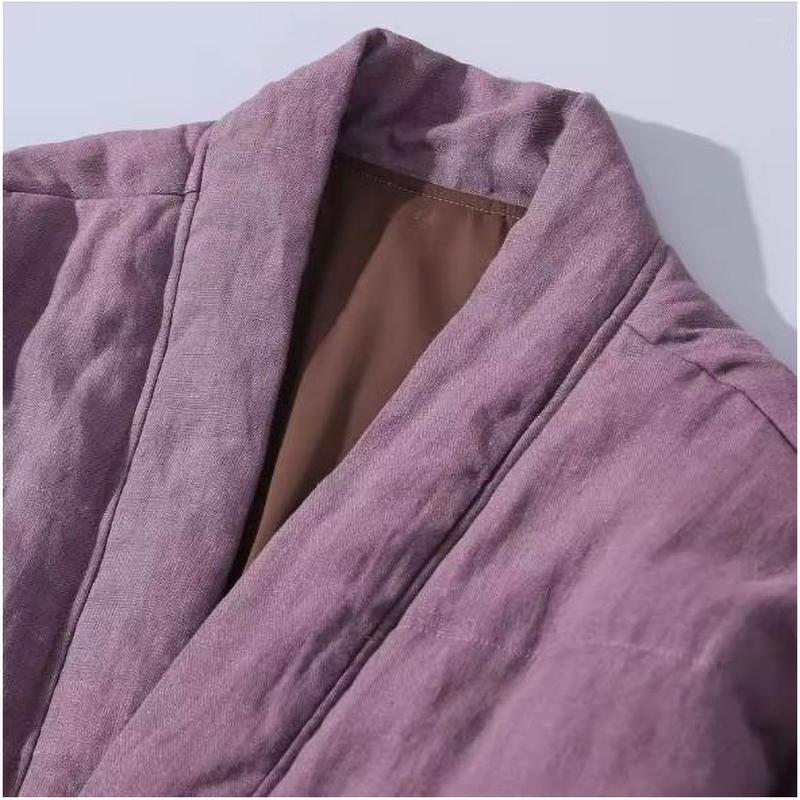 Retro V Neck Tied Padded Coat Fashionable Women's Parka Winter Buddhist Style Loose Overcoat