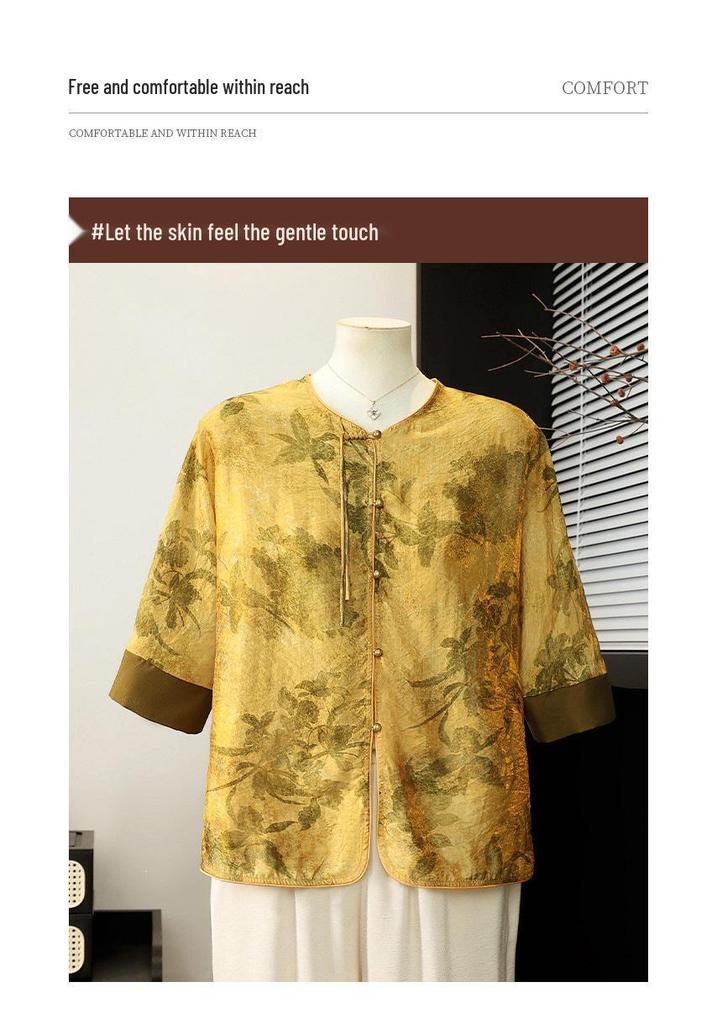 Elegant Summer Short-Sleeved Chiffon Blouse Set for Middle-Aged Women