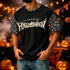 Herren Casual Corduroy Kurzarm Leicht Atmungsaktiv Rundhalsausschnitt Oberteil Halloween-Thema Aufdruck Buchstaben Design Bequeme Passform