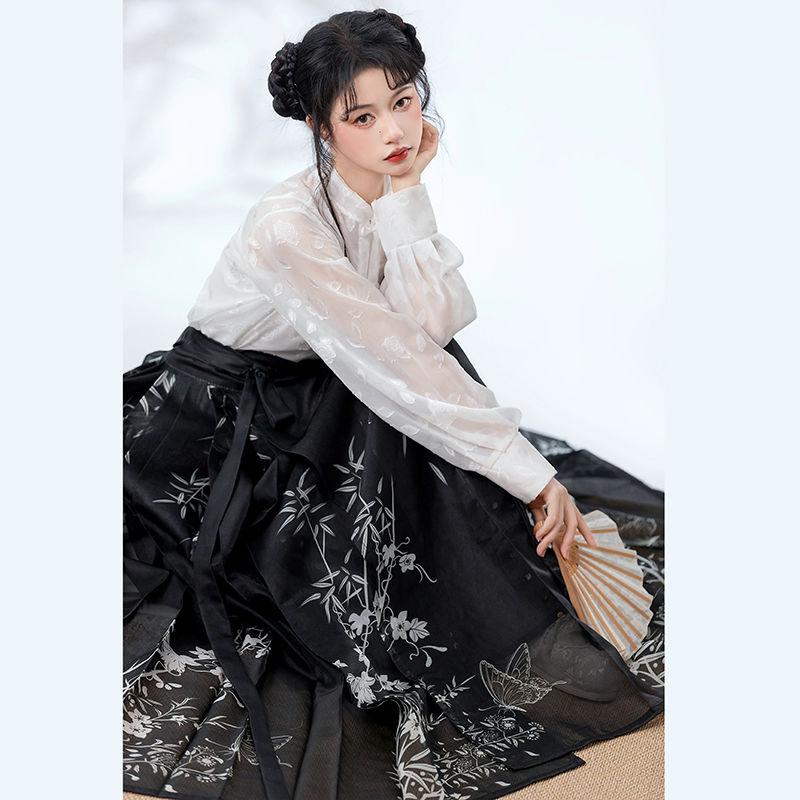 China Ming Dynasty Style Hanfu Women Suit Horse-face  Skirt Improved Suit
