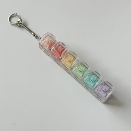 Keyboard Fidget Toy 5-Keys Anxiety Relief Finger Clicker Keychain Focus Aid Clear Keycap Keyboard Decompression Button Sensory