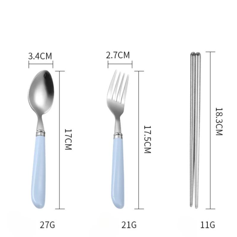 4pcs/set Stainless Steel Portable Fork Spoon Chopsticks Tableware with Storage Box Student Office Worker Cutlery Dinnerware Set