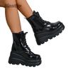10CM Wedges Height Increasing Platform Boots Autumn British Style Short Bright Leather Ankle Boots for Women Fashion Botas Mujer