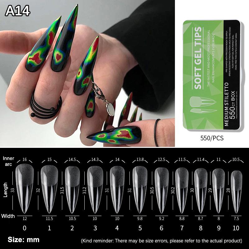 440/550Pcs Clear Acrylic Long Fake Nails Capsules Almond French Coffin Full Half Cover False Nails Artificial Nail Soft Gel Tips