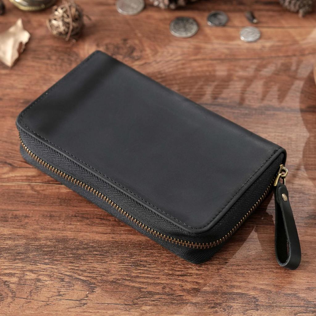 Crazy Horse Rindsleder Retro 10-Schlitz Füllfederhalter-Etui mit Reißverschluss