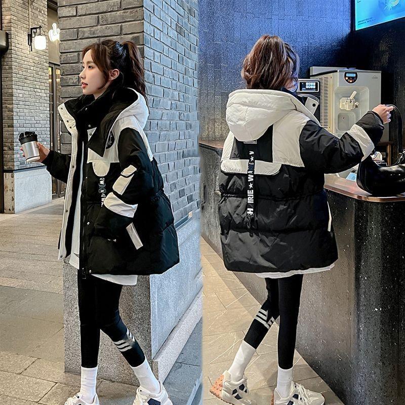 Women's Winter Mid-Length Cotton Coat: Loose-Fit, Korean-Style, Straight-Cut, Workwear-Style Cotton Coat for Students