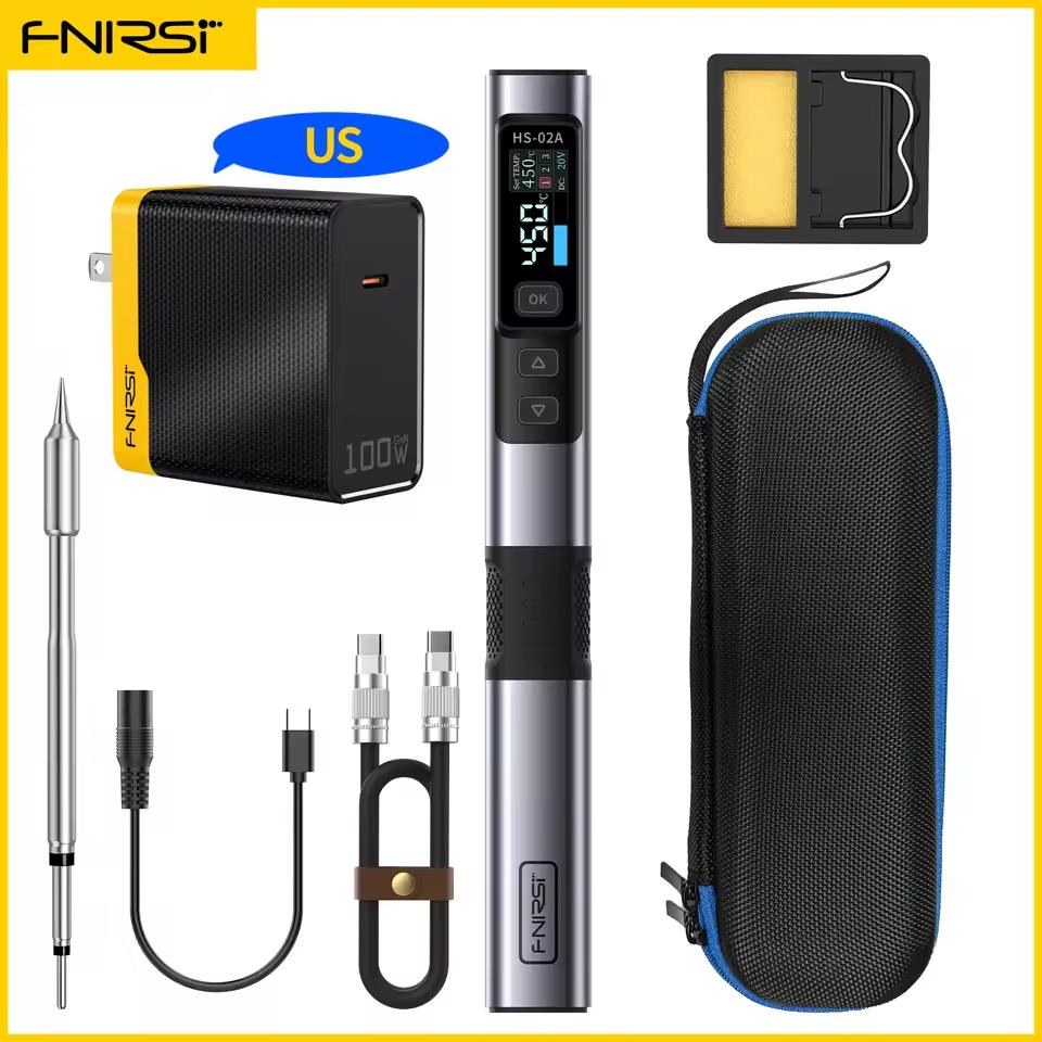 FNIRSI HS-02 Lötkolben mit einstellbarer Temperatur, DC 24 V, 100–450 °C, Schweißlöt-Nacharbeitsstation, PD 100 W, tragbares Reparaturwerkzeug