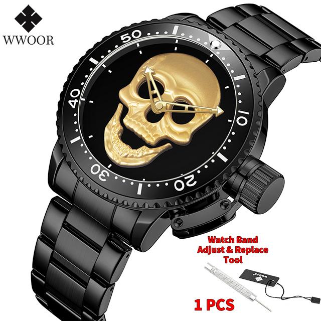 WWOOR Watch For Men Top Luxury Brand Mens Watches Stainless Steel Luminous Waterproof Male Quartz Wrist Watch Relogio Masculino