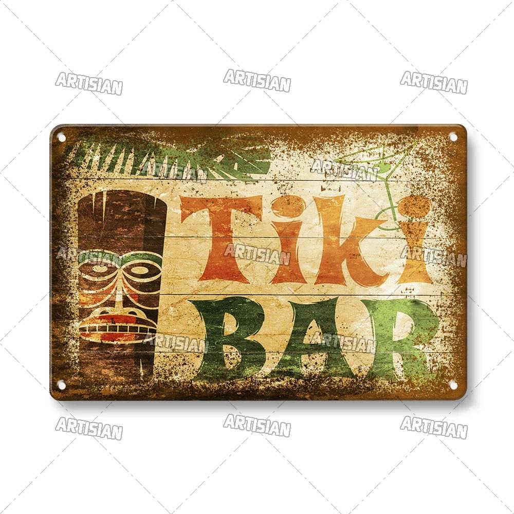 RetroTikiBarSign Retro Tiki Bar Metal Tin Sign - Vintage Hawaii Decorative Plate, Home/Garage/Cafe Wall Plaque