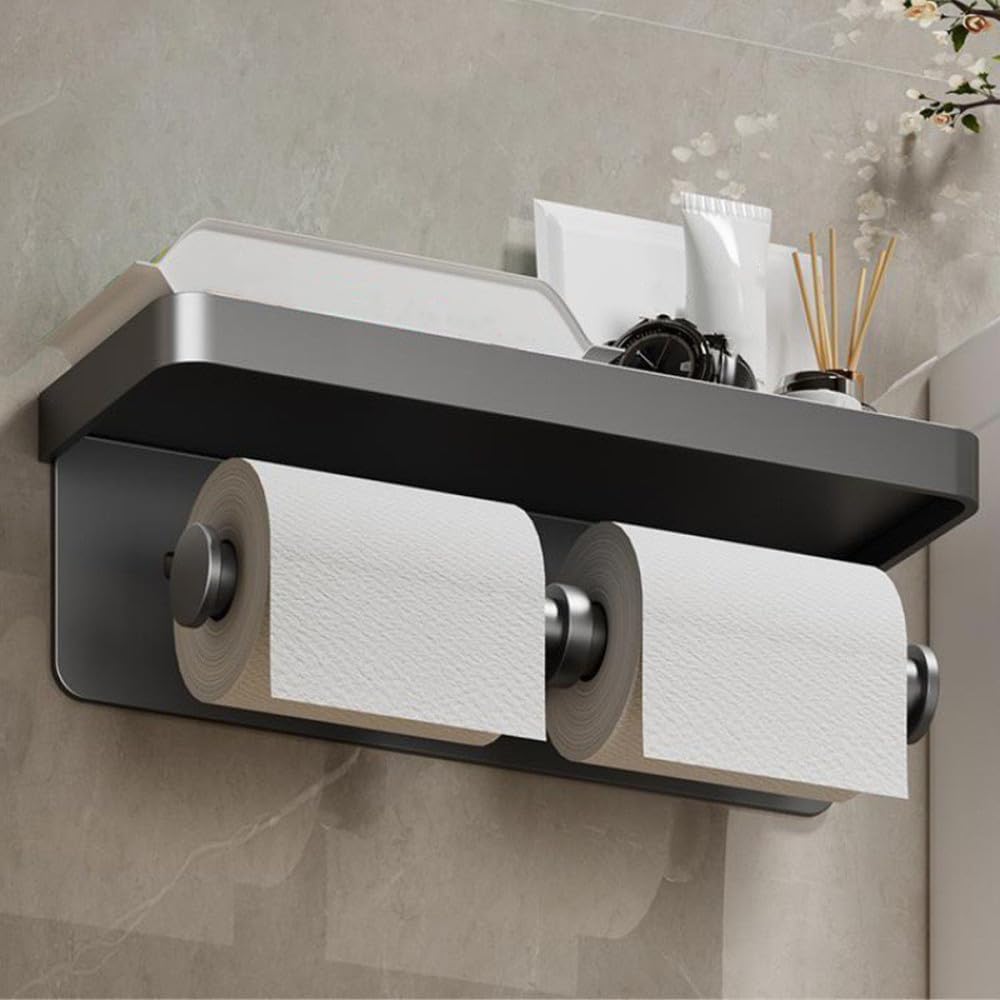 Wall-Mounted Two-In-One Toilet Paper Holder Space Aluminum Paper Towel Storage Rack Bathroom Mobile Phone Storage Rack