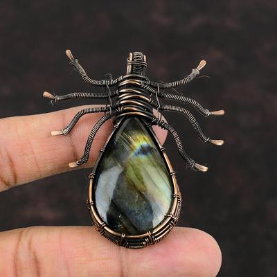 Labradorit Anhänger Kupferdraht gewickelter Anhänger Natur Edelstein Anhänger Antik Kupfer Schmuck Spinnen Anhänger Handgefertigter Schmuck Geschenk für Sie