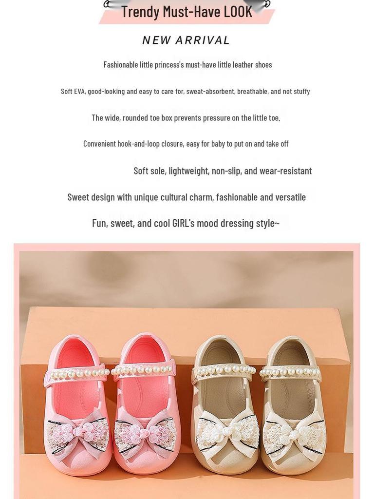 EVA Girls Princess Bow Loafers - Chinese Style, Soft Sole, Non-slip Shoes for Spring/Autumn