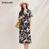 Zhaojun Silk Blend Printed Short-Sleeve Midi Dress