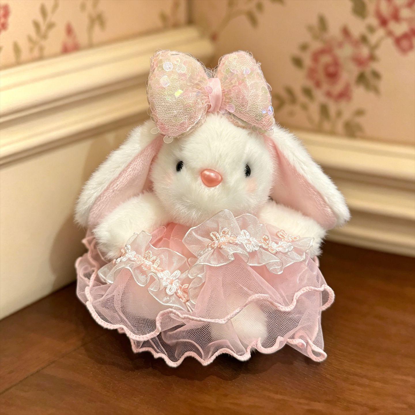 2026 Cute Lop-eared Rabbit Dress Up DIY Big Skirt Super Fairy Lop-eared Rabbit Plush Pendant Female Birthday Gift 18cm (with particle pendant)