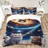 3pcs Anime Cat Galaxy Space Bedding Set - Includes One Quilt Cover and Two Pillowcases (No Core) - Home Decor, Festival Gift, Polyester Fabr