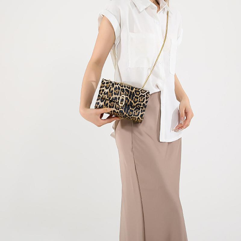 1 Pezzo Borsa a Tracolla Mini Flap Stampa Leopardo da Donna con Catena Metallica Vintage in Ecopelle con Zip Borsa a Spalla alla Moda Piccola Borsa a Mano per Donna