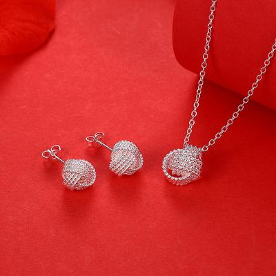 New Arrival Copper Plated Jewelry Sets For Women Net Ball Necklace Pendant Copper Plated Stud Earrings Wedding Jewelry Sets