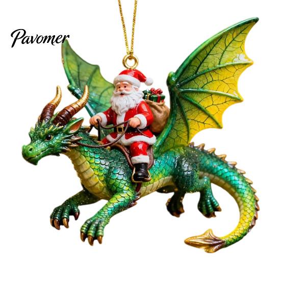 Fantasy Style Ornament Santa Claus Dragon Rider Christmas Ornament, 2D Acrylic Red Themed Hanging with Flying Tree Decorations for Home Parties Decor