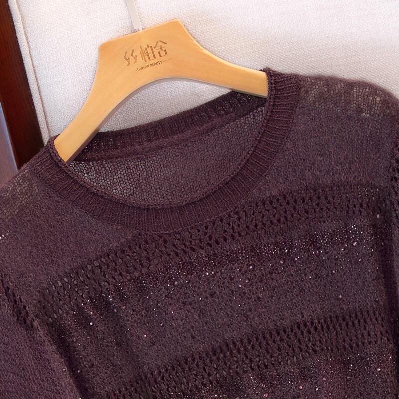 Women's Round Neck Hollow Knit Pullover Sweater