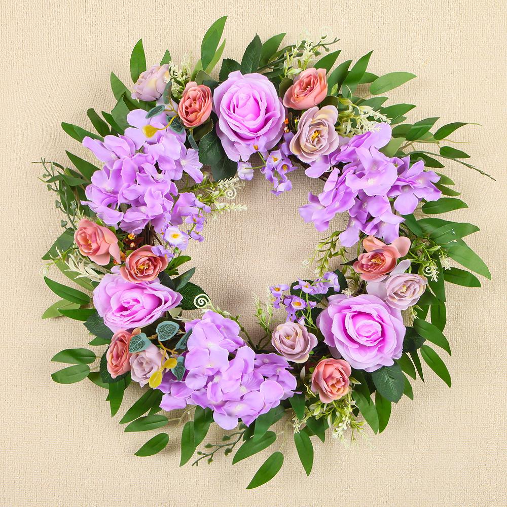 

Искусственный искусственный цветок венок из роз на спинку стула, свадебный цветок, обеденный стол, цветочная полоса, зеркало, передний цветок, украшение двери 45㎝ фиолетовый