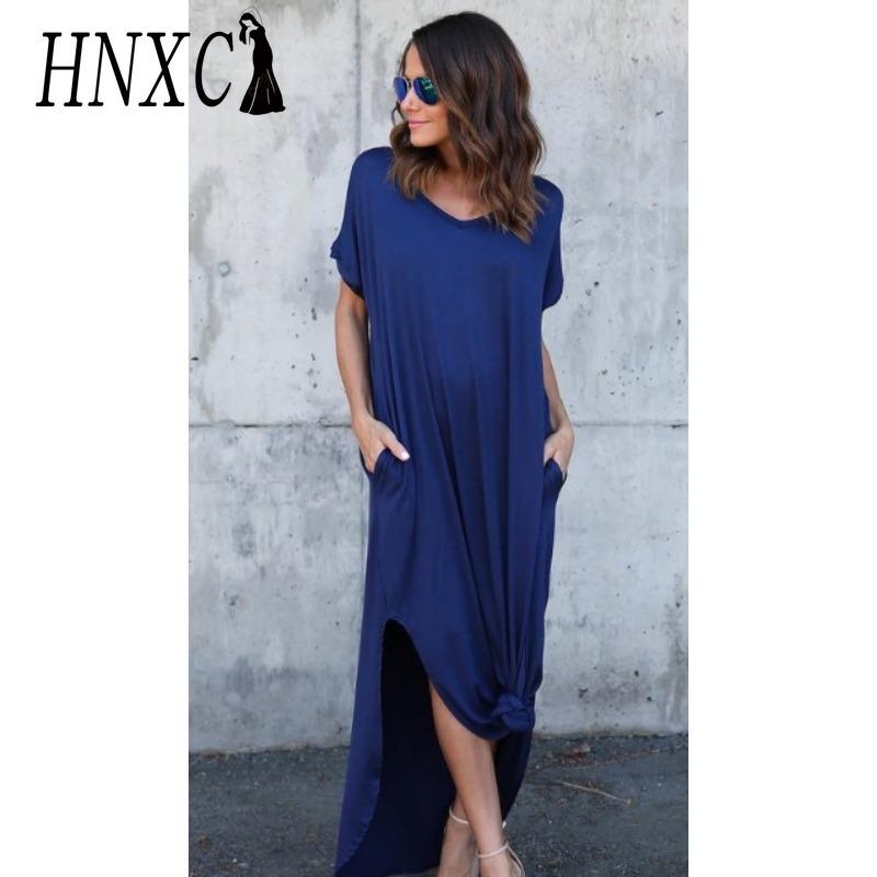 

HNXC Сексуальное женское платье размера плюс 5XL, летнее однотонное повседневное платье макси с коротким рукавом для женщин, длинное платье, женские платья XXXXXL синий
