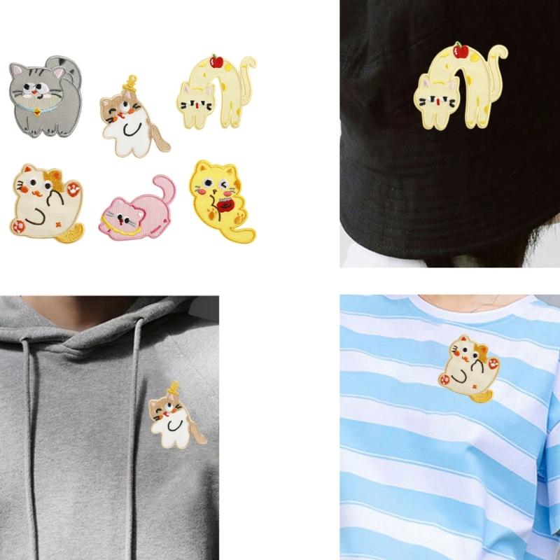 6 Pcs Cartoon Animal Embroidered Patches Cats Iron on Patches Clothing Patches Kitten Sewing Patches for Clothes Bag