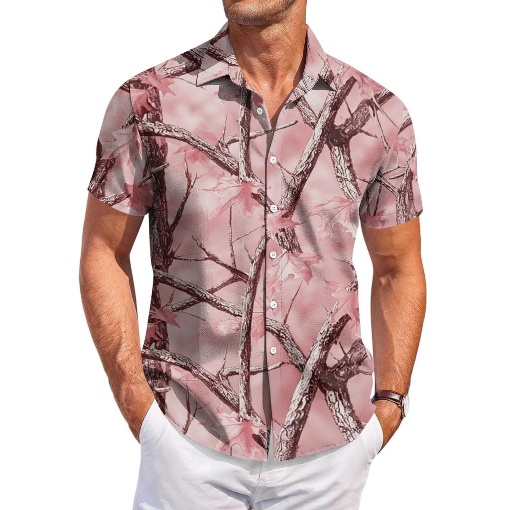 Men's Casual Short Sleeve Shirt Button Down Lightweight Breathable Fabric Camouflage Print Summer Beach Shirt